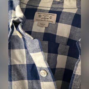 J. Crew Men's Navy and White Plaid Shirt Linen Blend Cotton Button Shirt